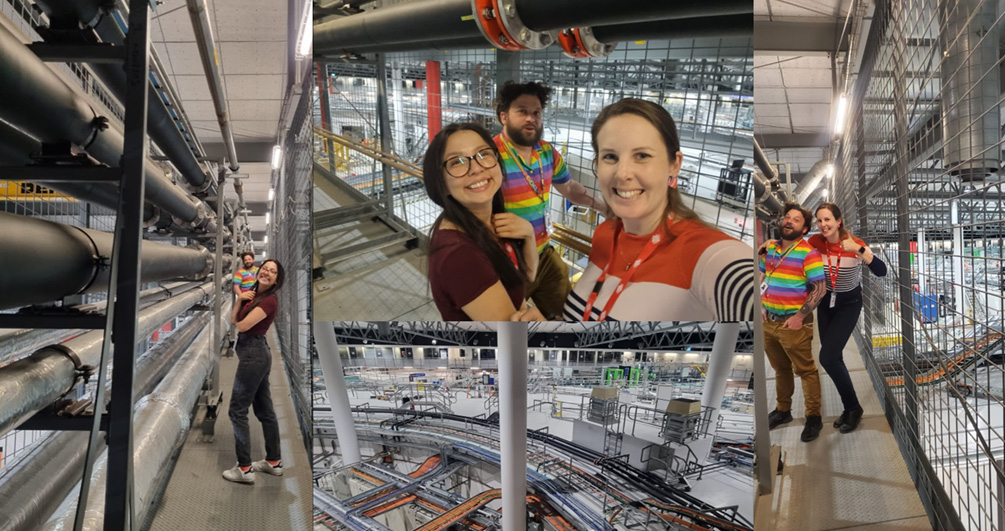 collage of images of Loren Nicholls and Mayra Jefferson at the Australian Synchroton facility during an afterhours tour.