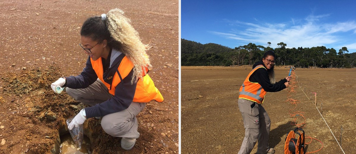 Dr Sibele Nascimento working in the field, King River Delta, Tasmania