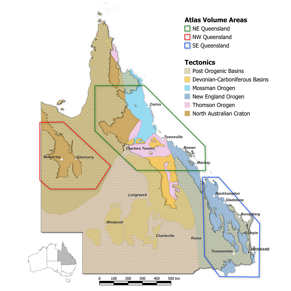 BRC Mineral deposit map showing the NW and NE Queensland provinces