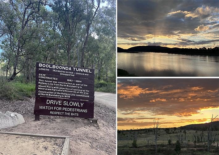 collage of sunsets, and Boolboonda Tunnel tour