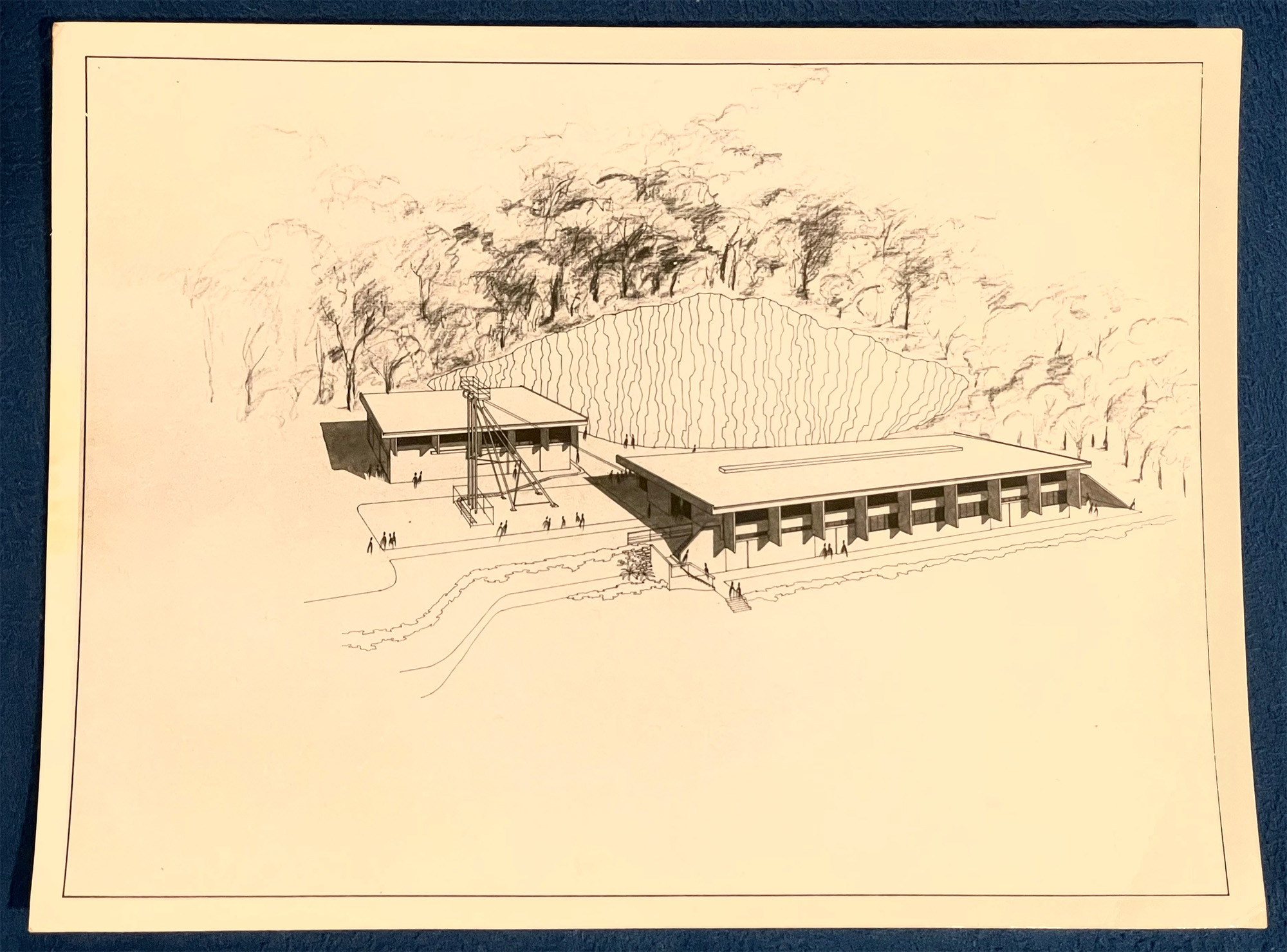 Illustrated concept design of original North Wing building, UQ Experimental Mine Site