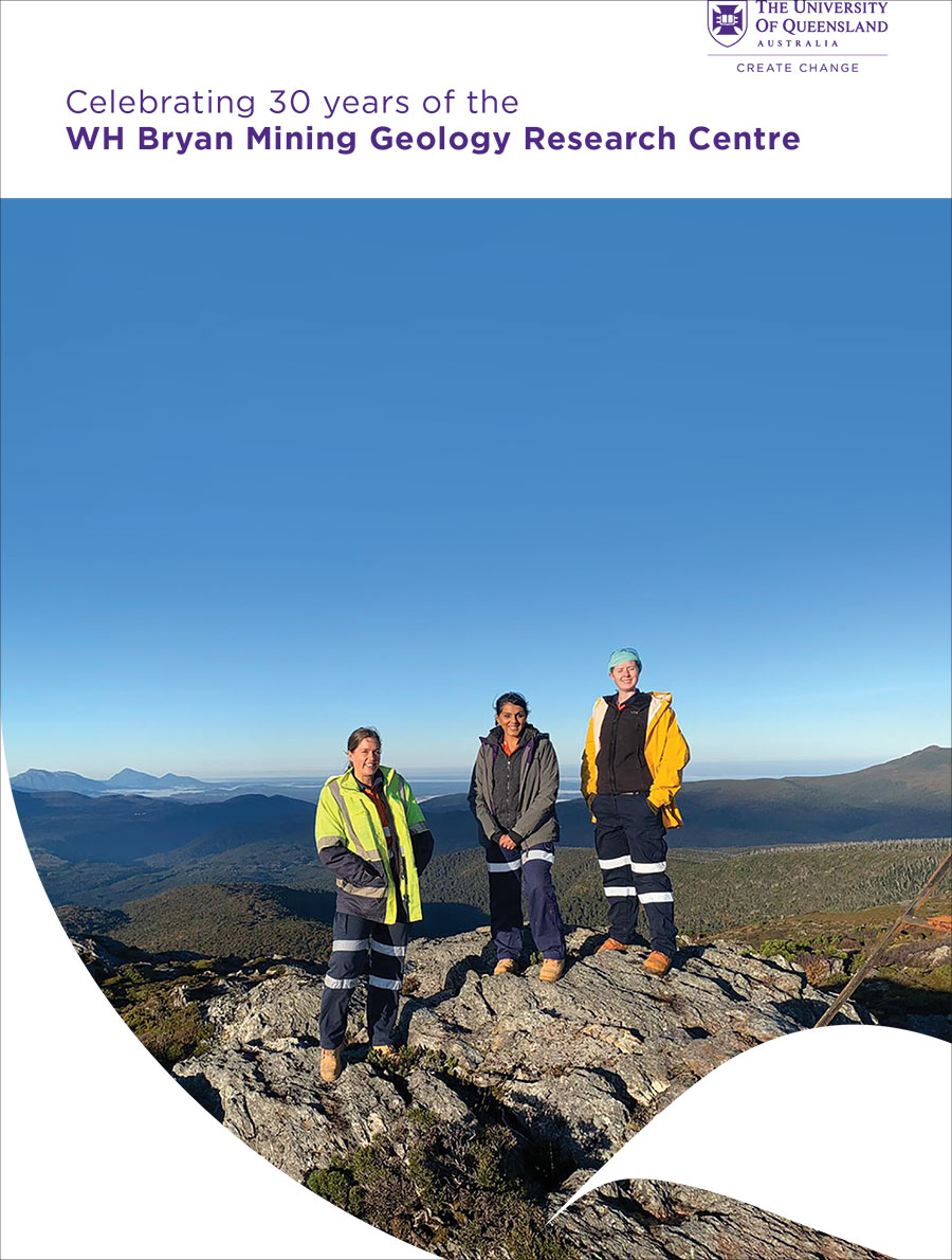 Cover of the booklet 'Celebrating 30 years of the WH Bryan Mining Geology Research Centre'