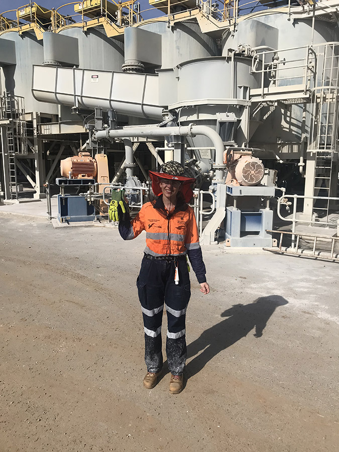 Anna Skliar wearing protective gear at Mineral Resources Limited mine site