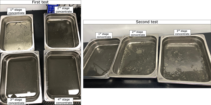 Side-by-side comparison between Test A and B high pyrite concentrations  