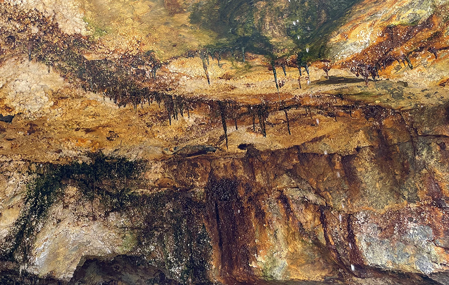 Dripstones (stalactites) formed from acid mine drainage