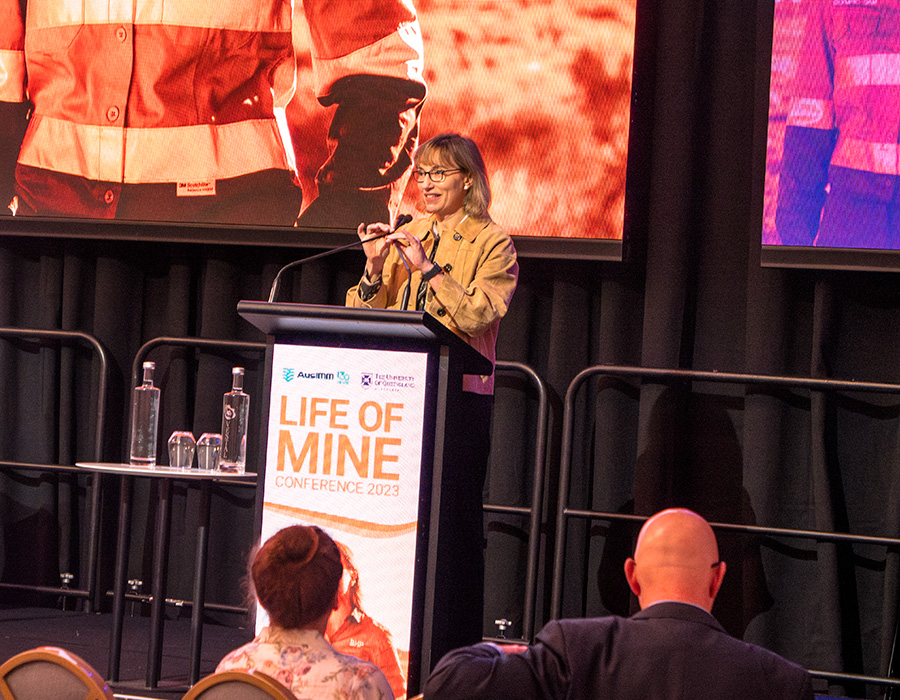 Professor Claire Côte speaking at the Life of Mine conference 2023
