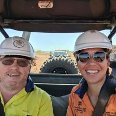 Glen from Vista Gold and Kam Bhowany on a tour of the site in a buggy