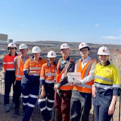 Team from JOGMEC, Laura Jackson, Anita Parbhakar-Fox and Helen Degeling (QLD Department of Resources) at the Ernest Henry Mine, Open Cut viewing platform.  
