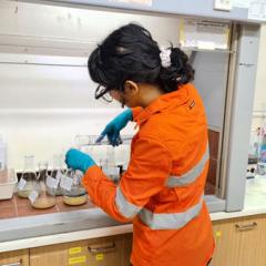 MIWATCH undergraduate student Dipanshu Sharma busy in the lab performing Net Acid Generation tests 