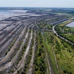 Aerial view of tailings dump left over after the process of ore separation
