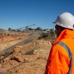 Mining professional overlooking a mine site